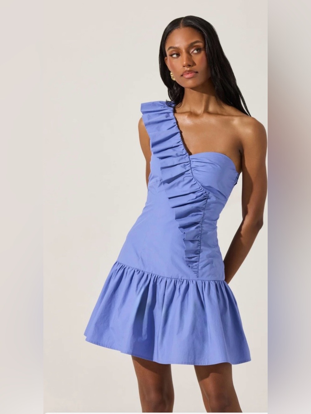 ASTR The Label Cobalt Blue One Shoulder Ruffle Mini Dress NWT Size M